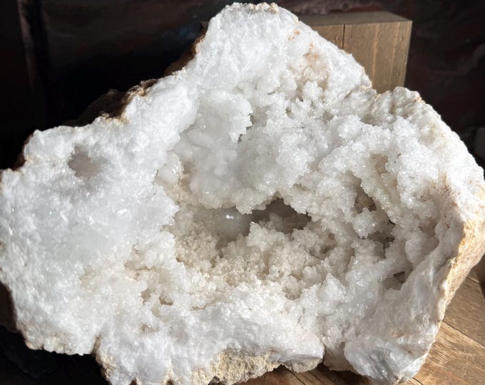 Large Moroccan Crystal Geode: Sparkly Calcite Crystals, 10 Inches 11.7 lbs