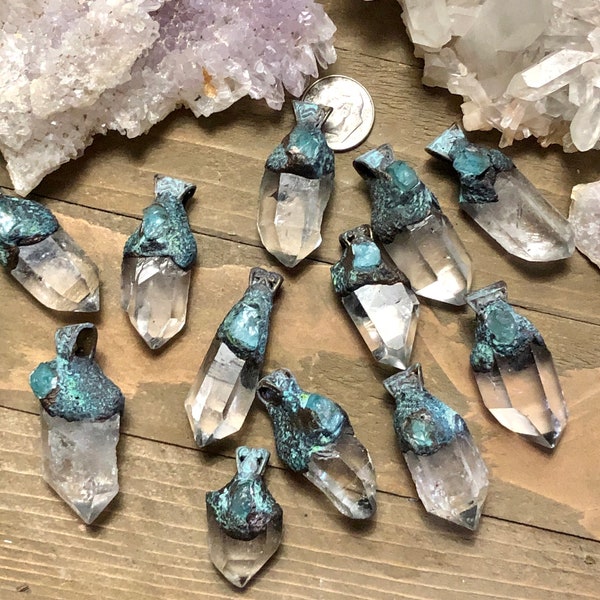 Quartz Point pendent Natural w/ Aquamarine crystal Raw Crystal Point ,Quartz Crystal Pendant,Quartz Pendant, Healing Crystal Jewelry a109