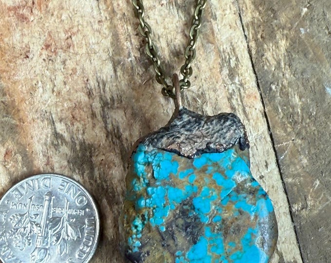 Handmade Turquoise Pendant – Southwestern Style Jewelry – Natural Hubei Turquoise Necklace – Crafted in Arizona cab1-1