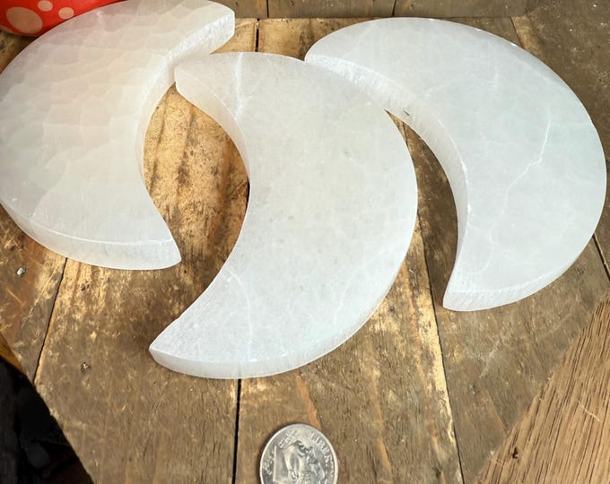 Selenite Crescent Moon, 3.8-4" Polished Stone, Moroccan Selenite, a100