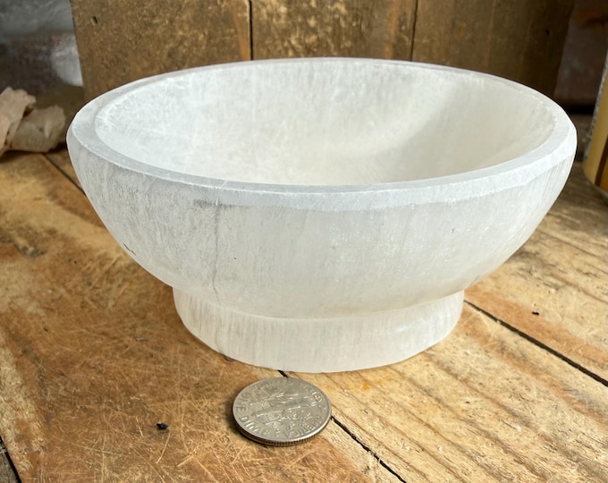 Selenite "Charging" Bowl with Base, White Crystal Stone Reiki Charged Healing Cleansing