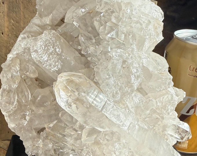 Brazilian Quartz Cluster on Removable Wood Stand, Wholesale  Crystals 8.8 inch, including stand