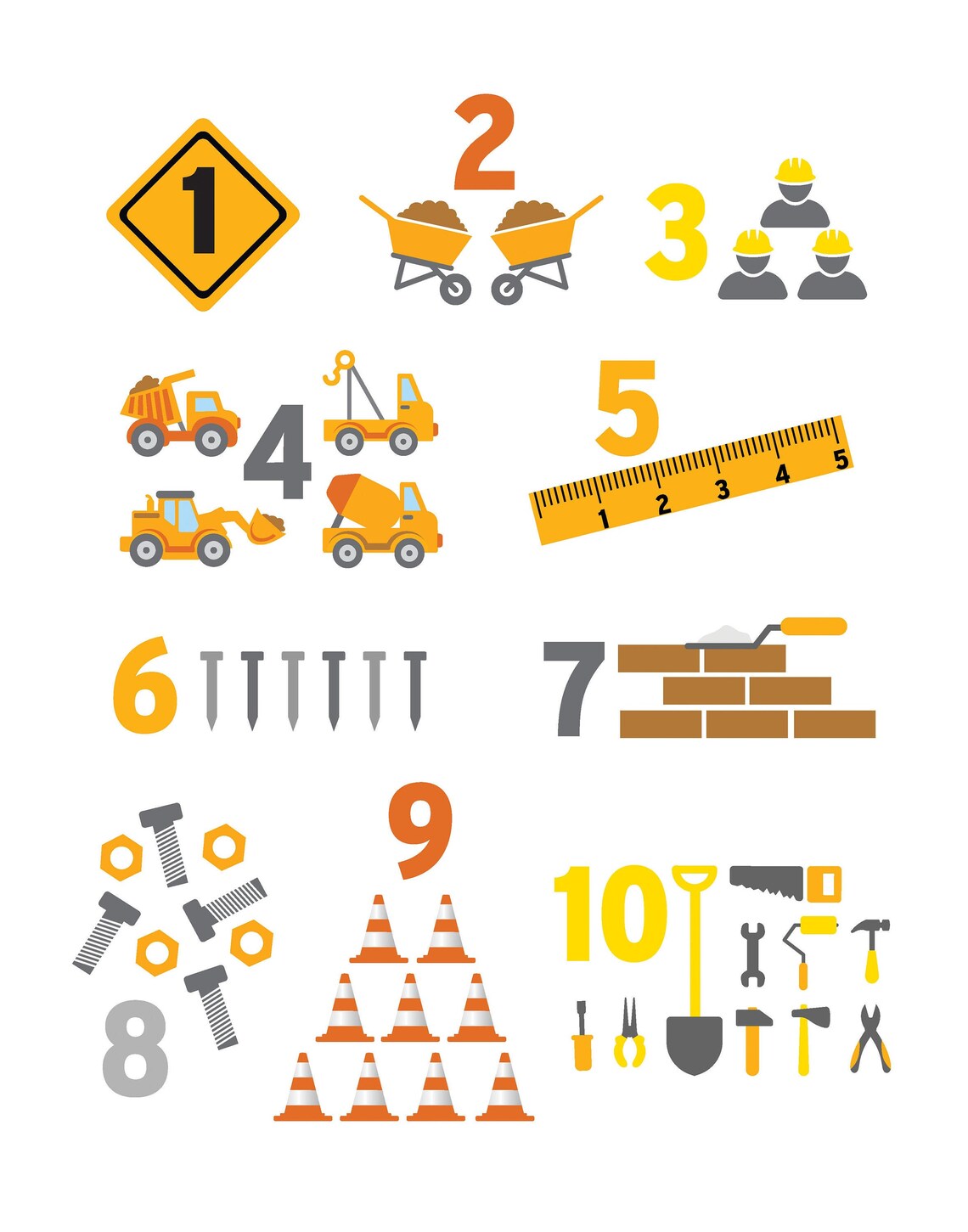 Construction Numbers Print Etsy