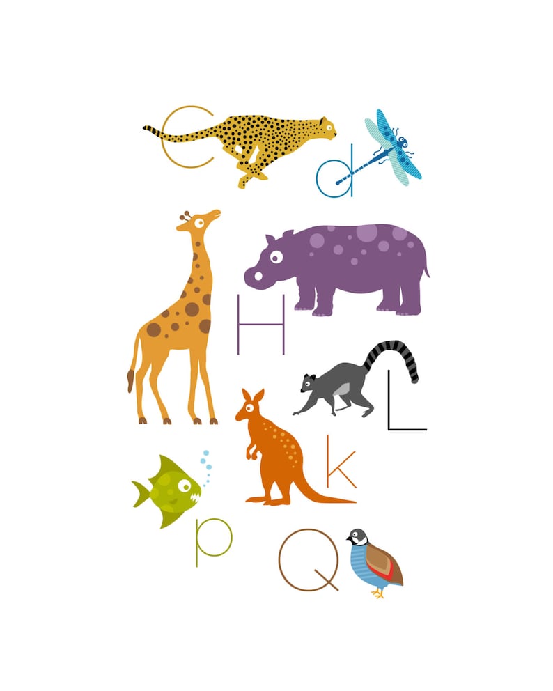 safari jungle animal alphabet print etsy