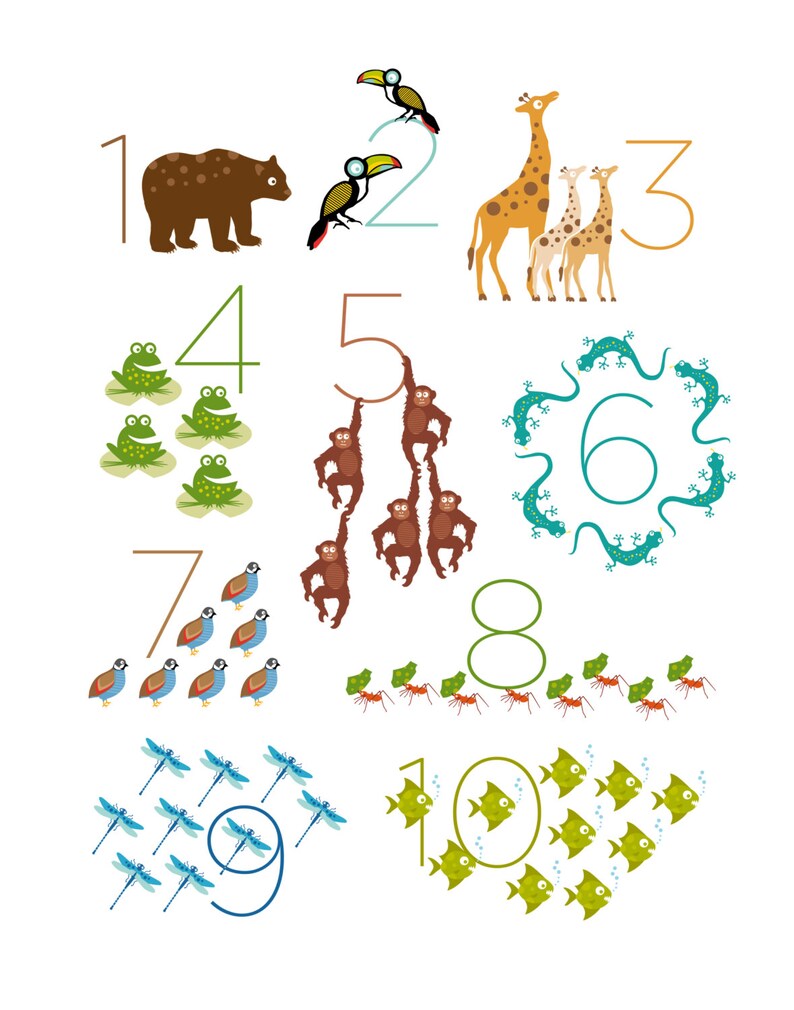 safari jungle animal numbers print etsy