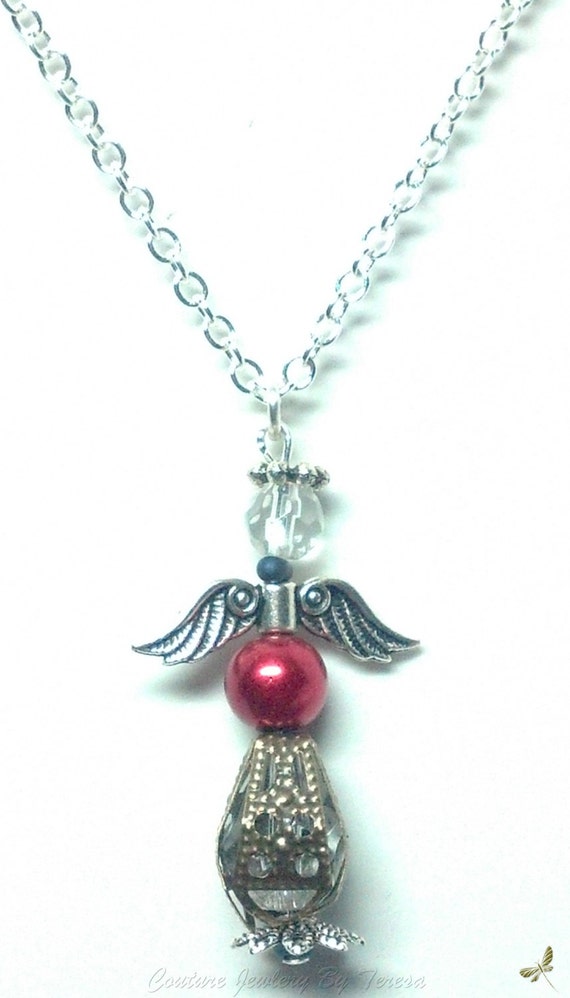 Items similar to Bead Necklace Jewelry Angel Wing Necklace Red