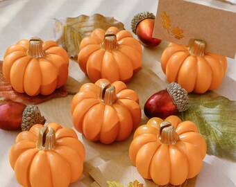 Orange Pumpkin Place Card Holders – Set of 6 Mini table Pumpkins For Thanksgiving Place Cards, Autumn Table Decor, or Harvest Party Favors