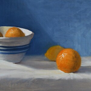 Citrus Against Blue, 10 x 5, print of original oil painting image 1