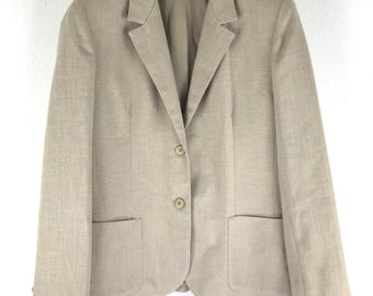 Prestige of Boston Vintage Beige Linen Blazer Jacket Two Button Size 16 Women