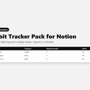 Pakket voor het bijhouden van gewoonten voor Notion | Databases voor gewoonten, dagelijkse logboeken en wekelijkse evaluaties, CSV-importsjabloon