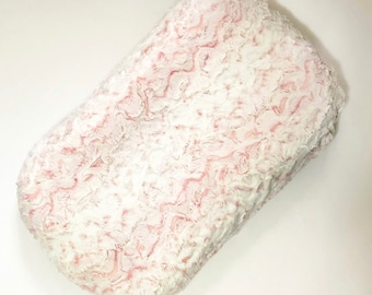 Snuggle Me Organic Lounger Cover Snowy Owl Minky in Rosewater Cream and Natural