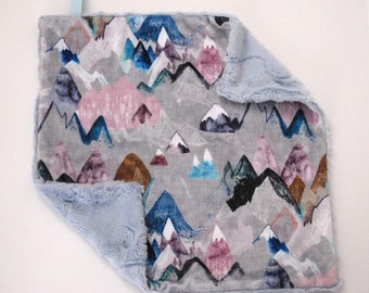 Lovey Minky Security Mini Blanket Lovey Blanket Lovee Cuddly Minky Mountain Adventure Print