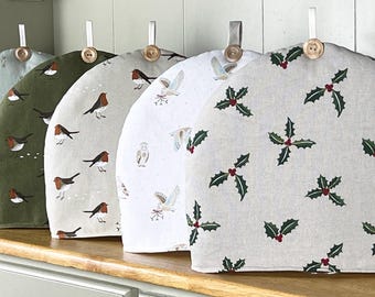 Christmas Tea Cosy | Handmade in Sophie Allport Fabrics Holly Mistletoe Robin Snowy Owl | Christmas tea lover gift
