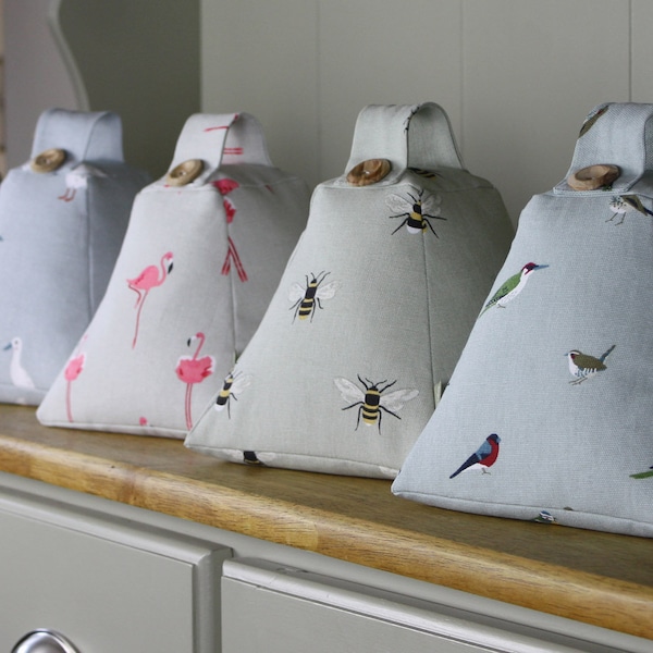 Sophie Allport Doorstop (Filled or unfilled) Handmade in bird print fabrics Flamingo Coastal Birds Pheasant  Birdwatching Housewarming Gift