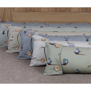 Draught excluder door draft stopper in Sophie Allport designs. Handmade in Bees Dog Chicken Flamingo Stags Fabrics