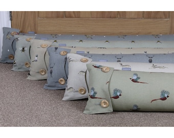 Draught excluder door draft stopper in Sophie Allport designs. Handmade in Bees Dog Chicken Flamingo Stags Fabrics