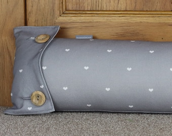 Draught Excluder Draft Excluder Shabby Chic Grey Spotty Spot Polka Dot Heart Fabric.