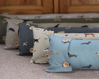 Draught Excluder Draft Excluder Handmade Sophie Allport Dog fabrics Dachshund Pug Labrador Spaniels Cockapoo  Fabric. Housewarming gift