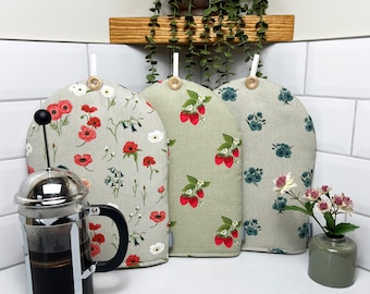 Handmade Sophie Allport Cafetiere French Press Cosy. Poppy Print Coffee Cover