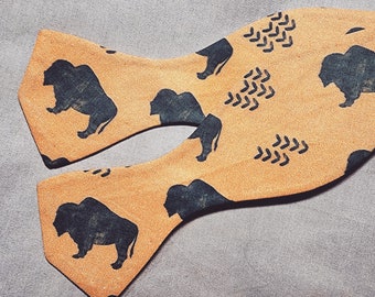 Buffalo Print Self Tie or Pre-Tied Bow Tie, adjustable up to 18 inches with metal hardware slides.