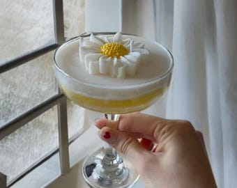 Cocktailkaars in een margaritaglas, sojawaskaars met madeliefjesgeur, vanillegeurende kaars, stijlvolle drankkaars, leuke woondecoratie, cadeau voor haar