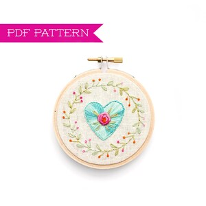 Embroidery Pattern PDF, Heart Pattern, Hand Embroidery Patterns, Embroidery Pattern, Embroidery PDF, Floral Embroidery, Hoop Art