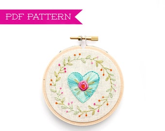 Embroidery Pattern PDF, Heart Pattern, Hand Embroidery Patterns, Embroidery Pattern, Embroidery PDF, Floral Embroidery, Hoop Art