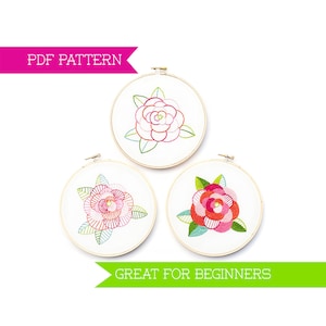 Beginner Embroidery Pattern, PDF Pattern, Hand Embroidery Pattern, PDF Embroidery, Flower pattern, Modern embroidery, embroidery hoop