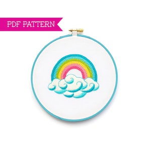 Rainbow PDF Embroidery Pattern, Hand Embroidery Pattern, Cloud PDF Pattern, Baby Shower Gift, Digital pattern, Beginner Embroidery Pattern image 1