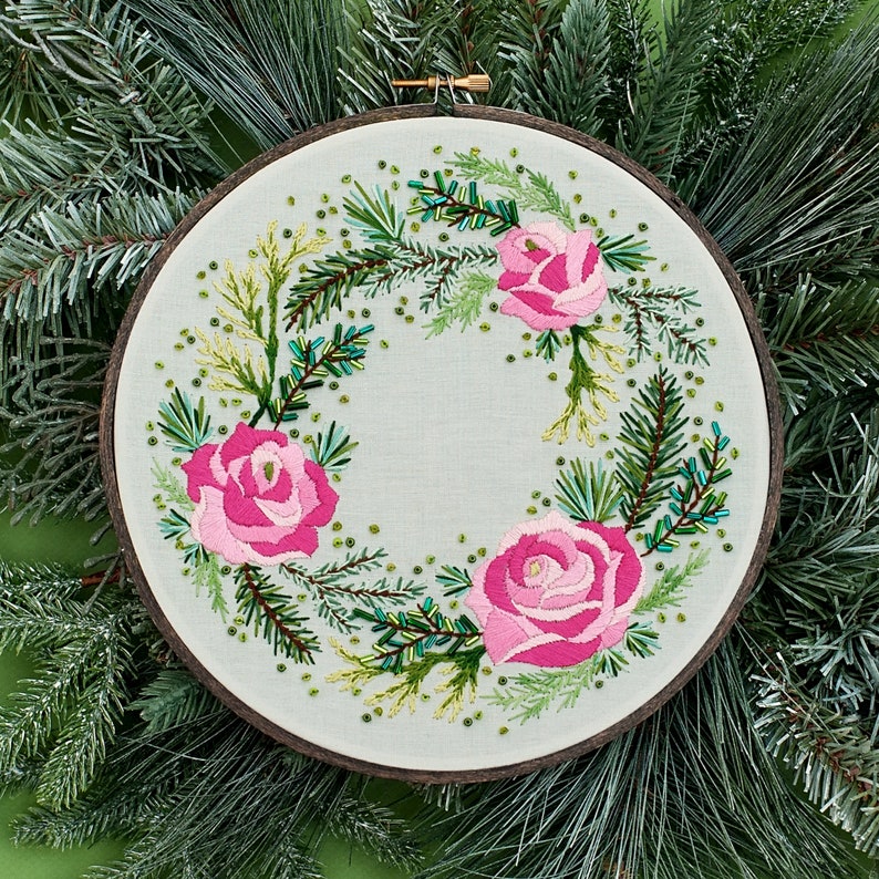 Rose Embroidery Pattern, DIY Floral Wall Art, Winter Embroidery, Modern Embroidery, Xmas Pattern, PDF Pattern, Modern Cross Stitch image 8