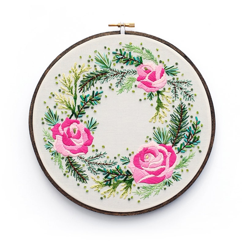Rose Embroidery Pattern, DIY Floral Wall Art, Winter Embroidery, Modern Embroidery, Xmas Pattern, PDF Pattern, Modern Cross Stitch image 5