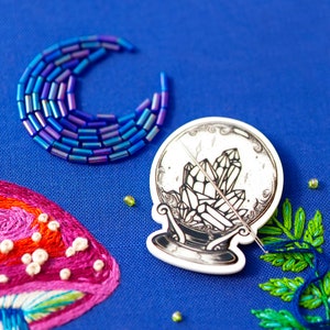 Crystals or Crescent Moon Needle Minder, Witchy Needleminder, Embroidery Accessory, Needle holder, Needle keeper, Needle magnet image 7