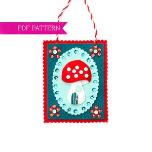 Filz Pilz PDF Muster, Pilz Ornament rot, DIY Ornament, Weihnachten Basteln, Wollfilz Muster, Urlaub Basteln, Cottagecore Dekor