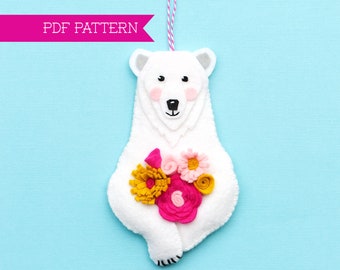 PDF Pattern, Polar Bear Ornament, Christmas Ornament, Xmas Ornament, Animal Pattern, Vintage Holiday, Embroidery PDF, Holiday Decor