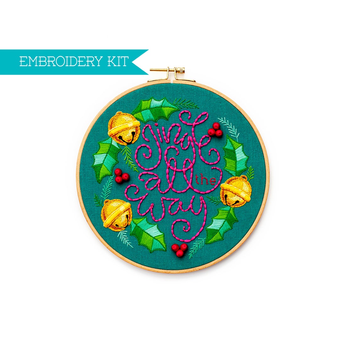 Jingle Bell Embroidery Supply Kit, DIY Needlework, Christmas Embroidery