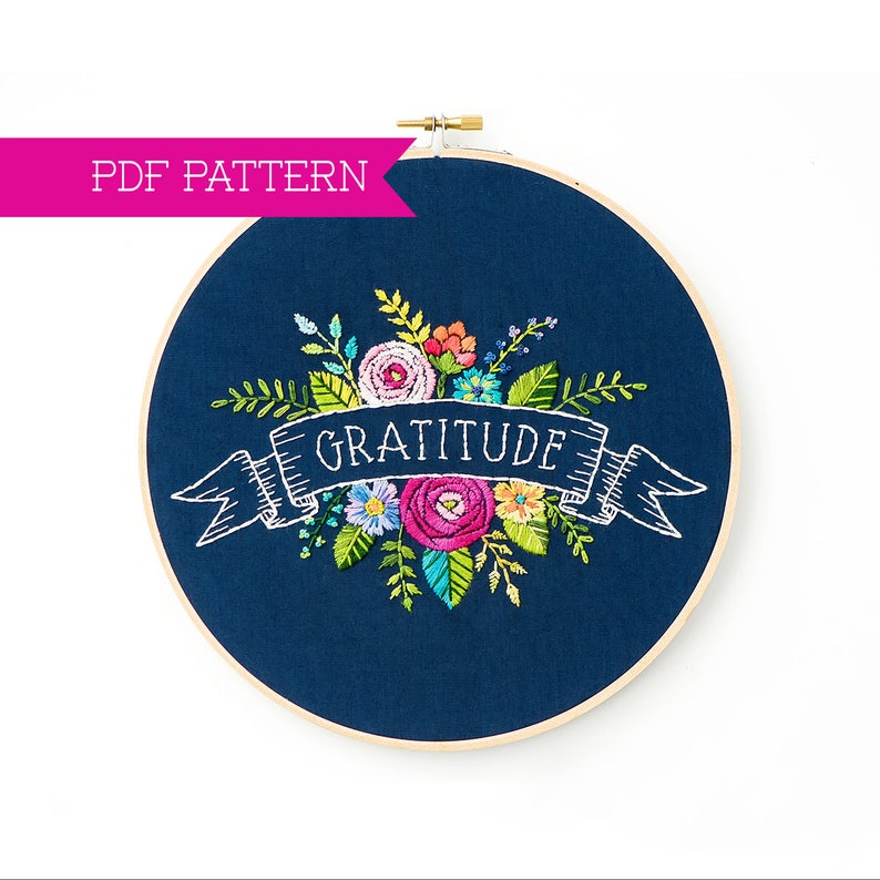 Flower Embroidery Pattern, Floral Embroidery Design, Flower Pattern, One Word, PDF Pattern, Hoop Art, Hand Embroidery, Floral Letter image 1