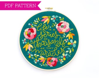 Embroidery Pattern, Floral Embroidery, Flower Pattern, PDF Pattern, Quote Embroidery, Hand Embroidery, Embroidery Quote, DIY Embroidery