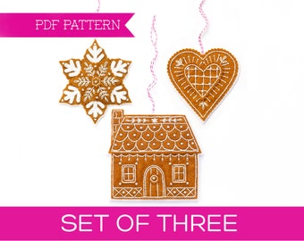 Gingerbread House Felt PDF Pattern, Gingerbread Ornament, Christmas Cookie Decorations, DIY ornament, Christmas craft, Wool felt pattern