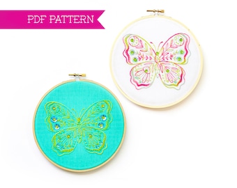 Butterfly Embroidery Pattern, Beginner PDF, Moth Hand Embroidery, Digital Download, Insect sewing Design, Modern embroidery, Cottagecore