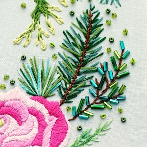 Rose Embroidery Pattern, DIY Floral Wall Art, Winter Embroidery, Modern Embroidery, Xmas Pattern, PDF Pattern, Modern Cross Stitch image 4