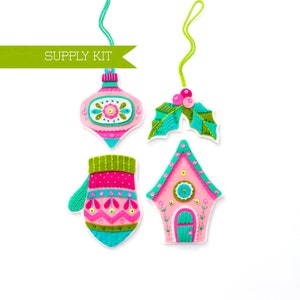 Very Vintage Ornament Supply kit, Embroidery Kit, Vintage Holiday, Felt Ornament Kit, Sewing Pattern, DIY Ornament Kit, Christmas Ornament image 1