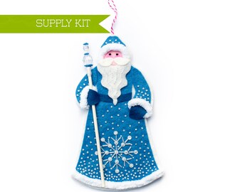 Snowflake Santa Ornament Kit, Santa Claus Supply Kit, DIY Craft kit, Christmas craft, Xmas supply kit, Wool Felt, Holiday Pattern