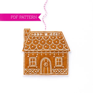 Modello PDF in feltro della casa di pan di zenzero, ornamento di pan di zenzero, decorazioni per biscotti di Natale, ornamento fai da te, artigianato natalizio, motivo in feltro di lana