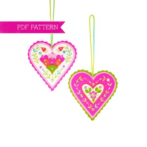 Felt PDF Pattern, Heart Ornaments, DIY ornament, Valentine&#39;s crafts, Wool felt pattern, Felt flowers, Home pattern, Sequin heart