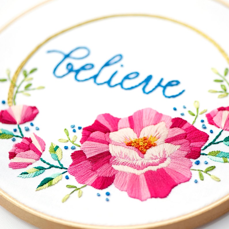 Flower Embroidery Pattern, Floral Embroidery Design, Flower Pattern, One Word, PDF Pattern, Hoop Art, Hand Embroidery, Floral Letter image 4