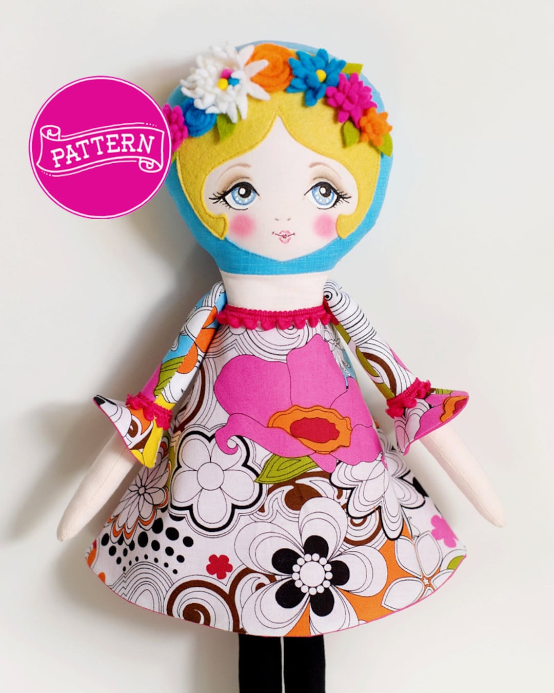 Felt Doll Pattern, PDF Pattern, Cloth Doll, Art Doll, Felt Flowers, Toy ...