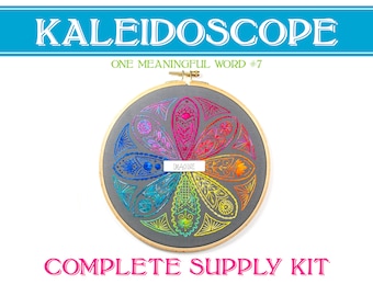 Kaleidoscope One Meaningful Word 7 Supply Kit, DIY embroidery, Modern Hand Embroidery, DIY Kit, Embroidery Quote Pattern, Floral Embroidery