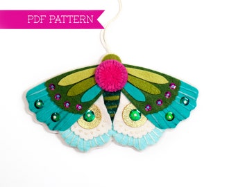 Felt Moth Ornament PDF Pattern, DIY ornament, Felt Butterfly sewing pattern, Felt flowers, Moth Plush Pattern, Cottagecore, Embroidery PDF