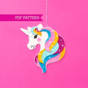 Unicorn Ornament Pattern, DIY Craft Kit, DIY Felt Ornament, PDF Wool Felt Ornament Pattern, Unicorn Sewing Tutorial, Christmas Ornament