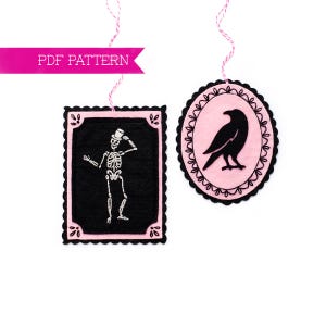 Halloween Felt PDF Pattern, Skeleton Ornament, Felt Raven sewing pattern, Spooky Decor, Embroidery PDF, DIY Craft Kit, Wool Felt Ornament